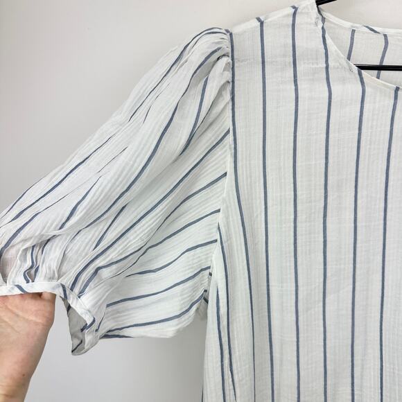 J.Crew Puff Sleeve Top Sheer Gauze Cotton Striped Lightweight Ivory XL NWT - Picture 8 of 13